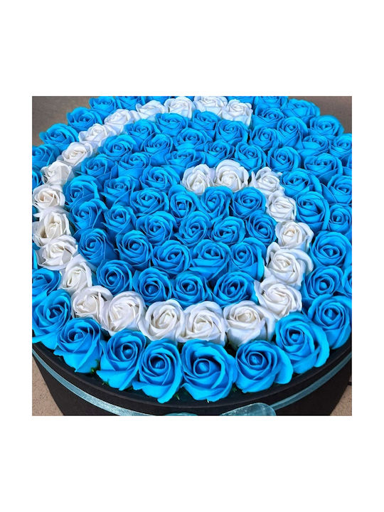 Aranjament Floral Personalizat Litere Cutie Rotundă Neagră 115 Trandafiri Săpun