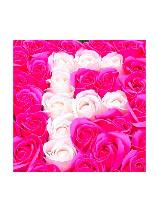 Aranjament Floral Personalizat Litera Cutie Inimă Albă 55 Trandafiri Săpun Fucsia-Albi