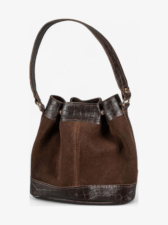 Leder Damenbeutel Schultertasche Brown suede