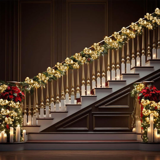 Bakaji Weihnachtskranz 142 Weihnachtskugeln 180cm Lichterkette Gold 02842926