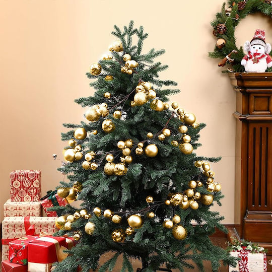Bakaji Weihnachtskranz 142 Weihnachtskugeln 180cm Lichterkette Gold 02842926