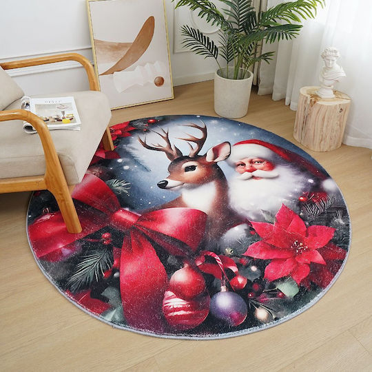 Χριστουγεννιάτικο Χαλί “άγιος Βασίλης" Imitation Cashmere 120x120cm Ry03-120