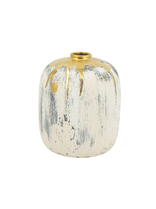 Artekko Kayle Beige Decorative Ceramic Vase Gold 16x16x20 Cm 16cm X 16cm X 20cm
