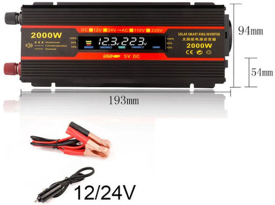 Taggo Invertor Auto Modificat Sine Wave 2000W pentru Convertirea 12V DC în 220V AC