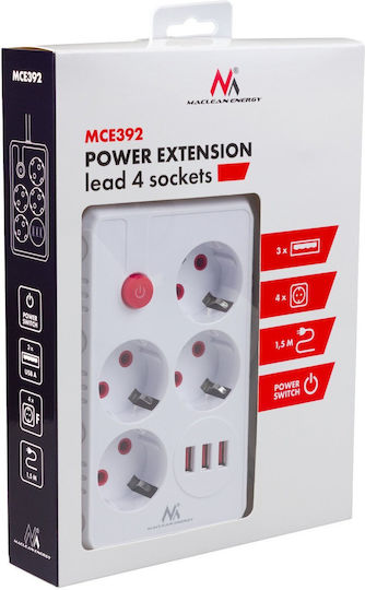 Maclean Energy Power Strip 4 Positions with Cable 1.5m