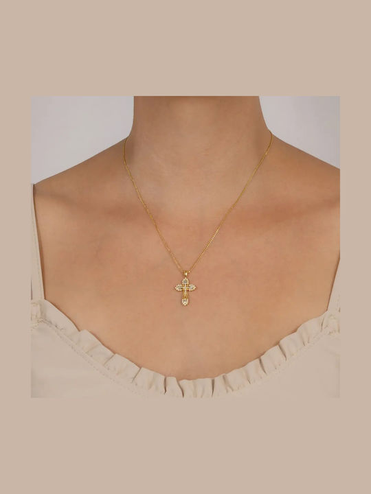 Women's Gold Byzantine Cross 14K Double Sided with Chain