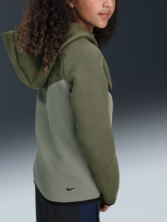 Athletic Kids Cardigan Fleece with Hood Green