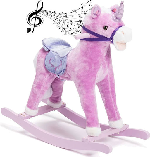 Bakaji Fabric Rocking Toy Unicorn for 3+ months with Sounds Pink