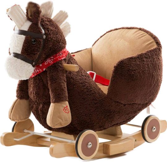 Bakaji Wooden Rocking Toy Horse for 10+ months with Music & Wheels with Max Load Capacity 30kg Brown