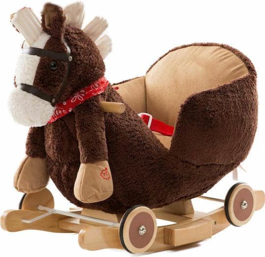 Bakaji Wooden Rocking Toy Horse for 10+ months with Music & Wheels with Max Load Capacity 30kg Brown