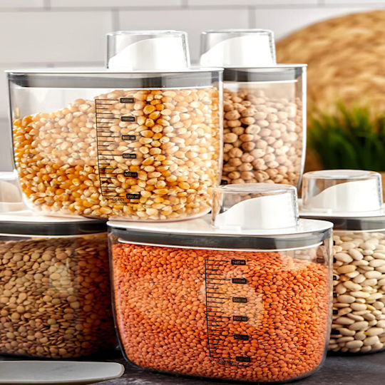 Femmit Food Storage Container 1300ml with Airtight Lid & Dispenser – BPA Free Transparent & White