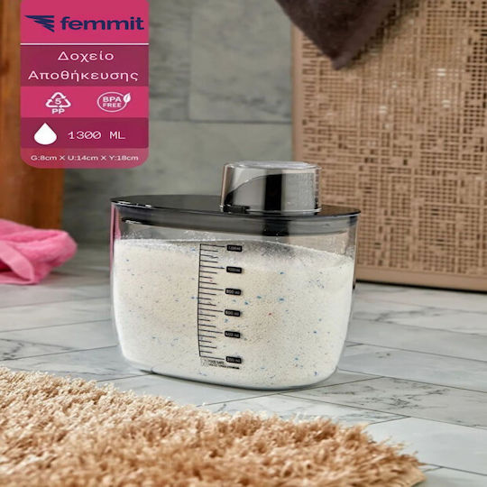 Femmit Δοχείο Αποθήκευσης Τροφίμων 1300ml με Αεροστεγές Καπάκι & Δοσομετρητή – BPA Free Διάφανο & Μαύρο