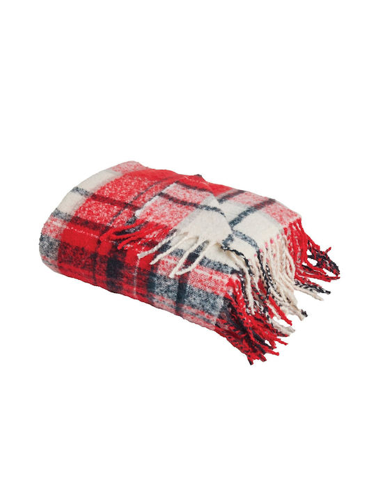Das Home 1379 Pătură Polar Fleece Canapea Cu Franjuri 130x170cm Negru Roșu