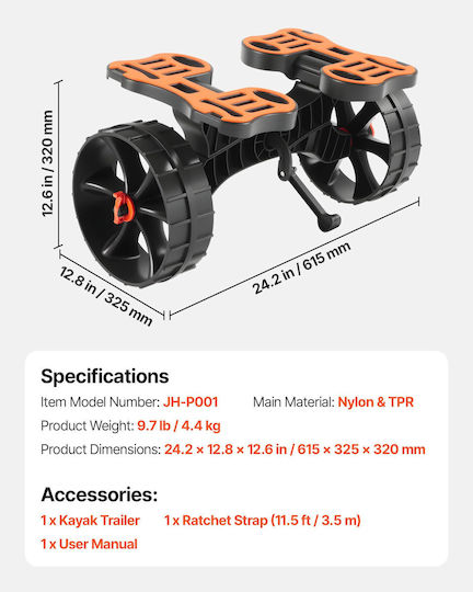 Vevor SPSPHTTC10IN15RM2001V0 Trolley Für Kanu & Kajak