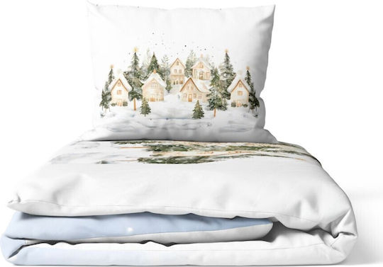 Lenjerii Deosebite Set Huse Pentru Pilote 100% Bumbac 160x220cm Simplă Cu Față De Pernă & 1 Cearșaf Snowy