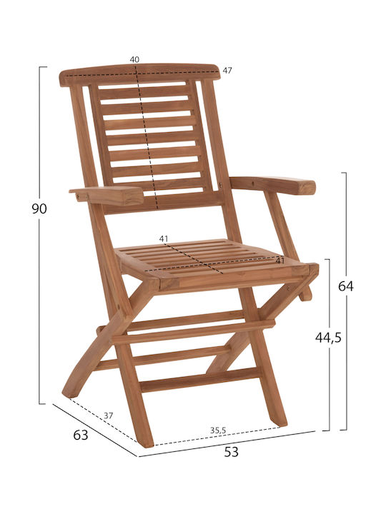 Градински Стол Дървен Crander Teak 2 Бройки 53x63x90 см