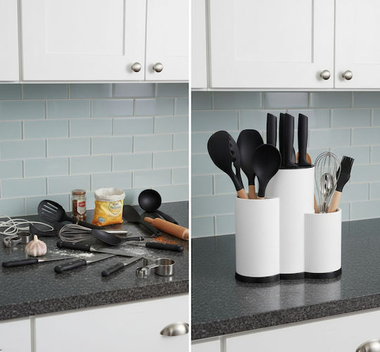 Femmit Tabletop Kitchen Organizer Stand with 3 Compartments BPA Free White