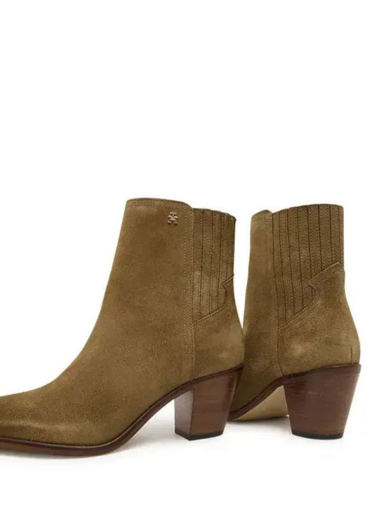 Suede Women's Chelsea Boots with Medium Heel Brown
