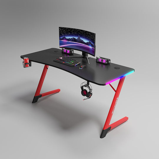 Γραφείο Gaming με LED & USB θύρες 140x60x74εκ. Μαύρο - Κόκκινο