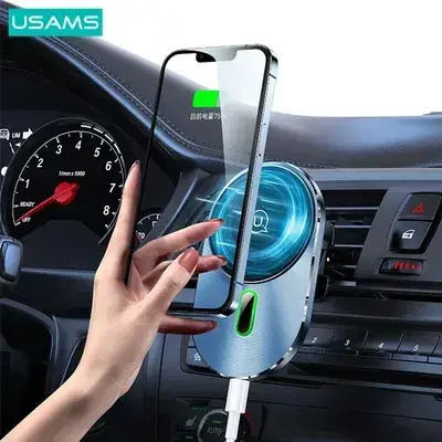 Usams Car Mobile Mount with Magnet and Wireless Charging Gray