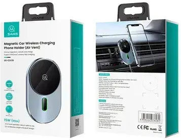 Usams Car Mobile Mount with Magnet and Wireless Charging Gray