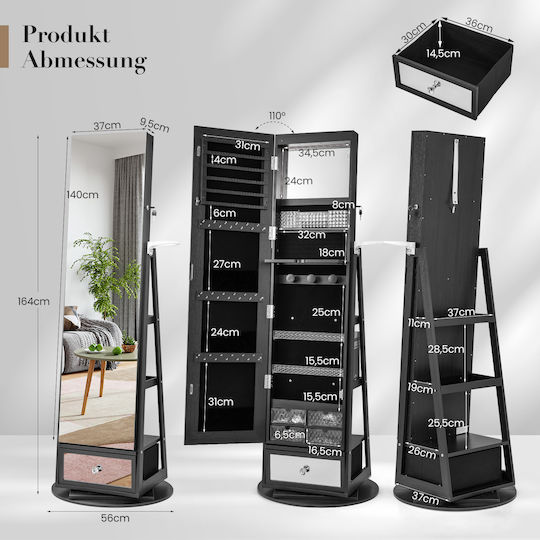 Costway Oglindă cu Cadru Din Lemn Negru