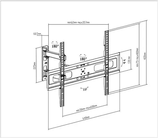 Verstellbare 3-arm Wandmontage 32"-70" TV Well