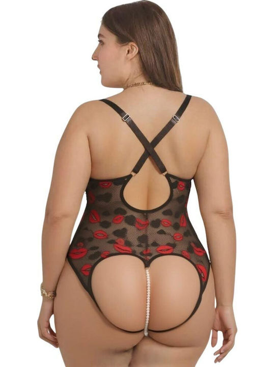 Γυναικείο Κορμάκι Plus Size Πέρλες Annamu Μαύρο A-1121