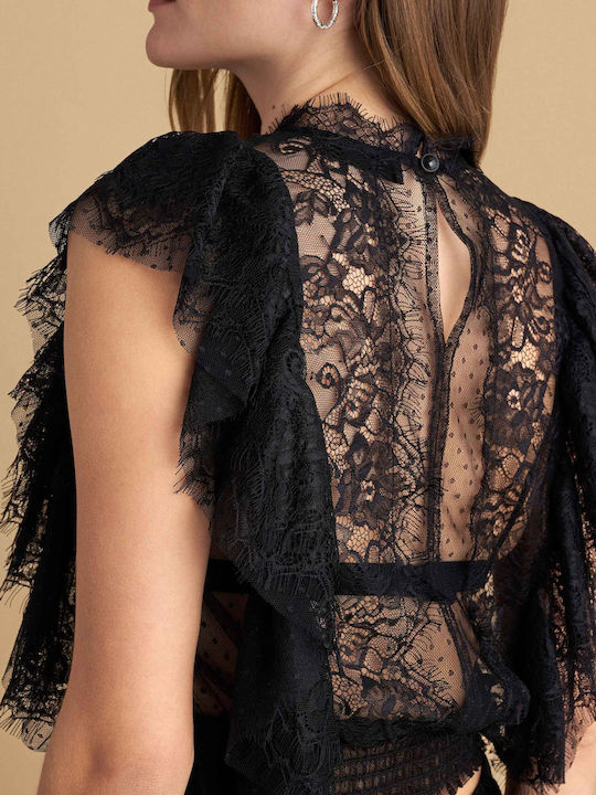 Damen Bluse Ärmellos Black