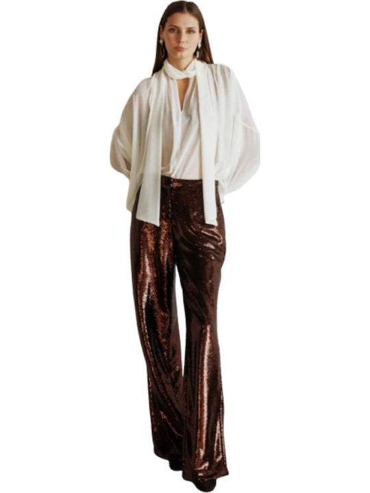 Women's Fabric Trousers Moro Brown with Sequins