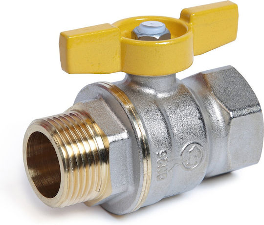 Valvă de Gaz Giacomini R734gax005 Cu Conector Tău Full Bore Galben Mâner T 1” Femeie Fir X 1” Bărbat Fir 5 Bar Nichelat din Alamă