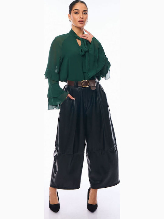 Damen Stoff Capri Hose mit Gummizug Black