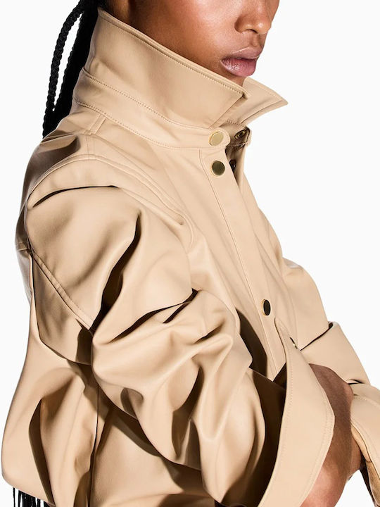 Langärmeliges Damenlederhemd Beige