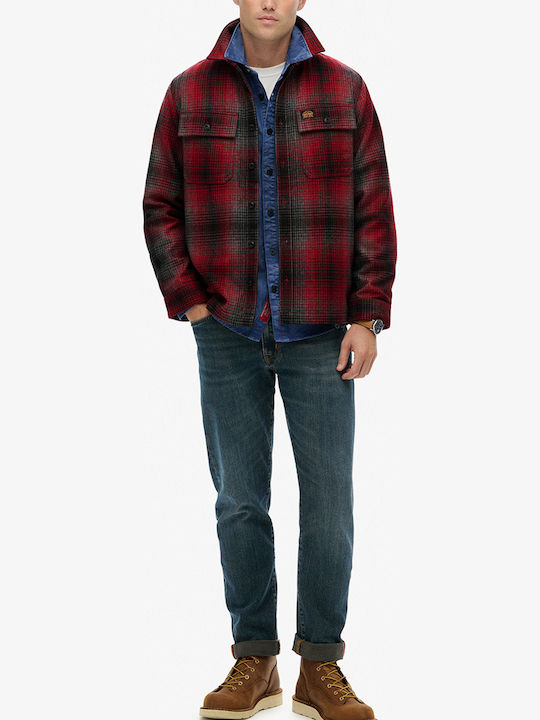 D2 Ovin Long Sleeve Overshirt in Regular Fit Checked Bordeaux