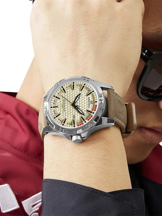 Naviforce Ceas Bărbați 45mm Baterie Cu Curea Din Piele Maro