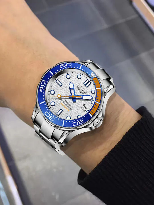 Herrenuhr 41 mm mit Batterie, Silberfarben