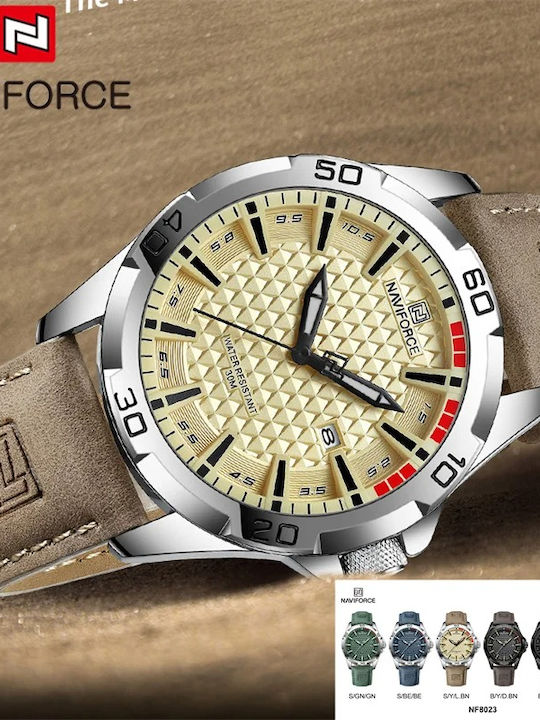 Naviforce Ceas Bărbați 45mm Baterie Cu Curea Din Piele Maro