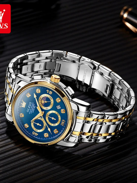 Olevs Ceas Bărbați 42mm Cronograf Baterie cu Brățară Din Metal Argintie