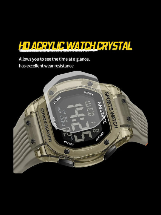 Naviforce Ceas Digital Barbatesc 44mm Cu Baterie Și Curea Din Cauciuc Turcoaz