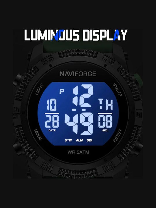 Naviforce Ceas Digital Pentru Bărbați 20mm Cronograf Cu Baterie Și Brățară Din Metal Verde