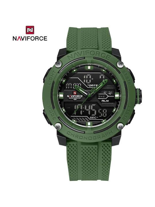 Naviforce Ceas Digital De Bărbați 49mm Cu Baterie Și Curea Din Cauciuc Verde