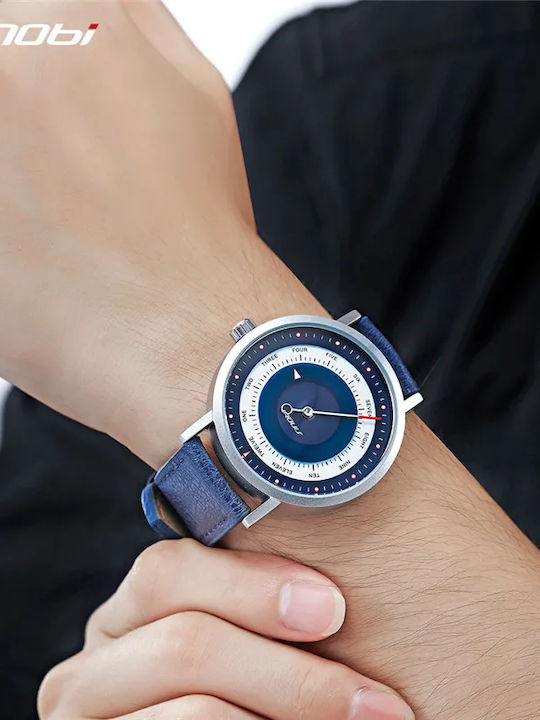 Sinobi Herrenuhr 20mm Batterie mit Blau Lederarmband
