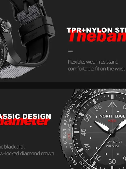 Men's Watch 43mm Solar with Gray Fabric Strap