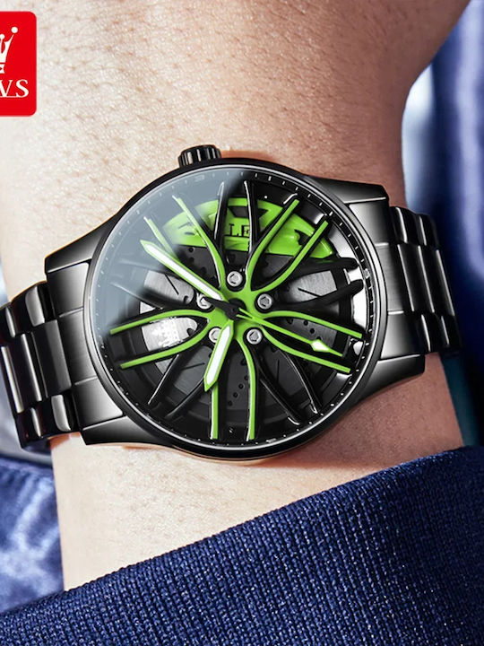 Olevs Men's Watch 20mm Battery with Black Metal Bracelet
