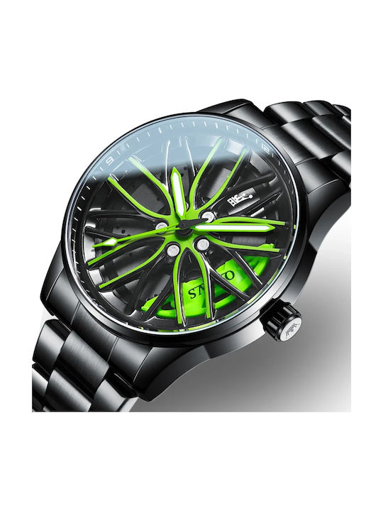 Olevs Men's Watch 20mm Battery with Black Metal Bracelet
