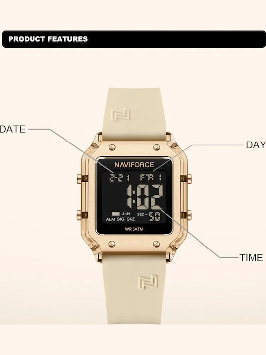 Naviforce Ceas Digital De Bărbați 34mm Cu Baterie Și Curea Din Cauciuc Albă