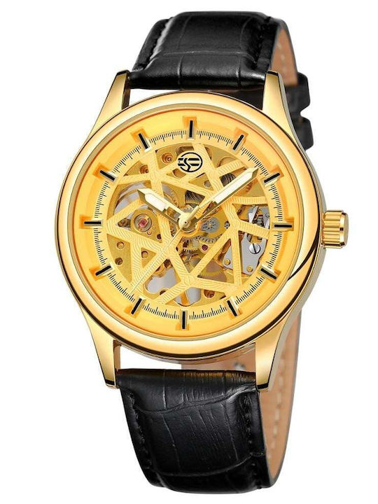 Forsining Herrenuhr 20mm Automatisch mit Schwarz Lederarmband