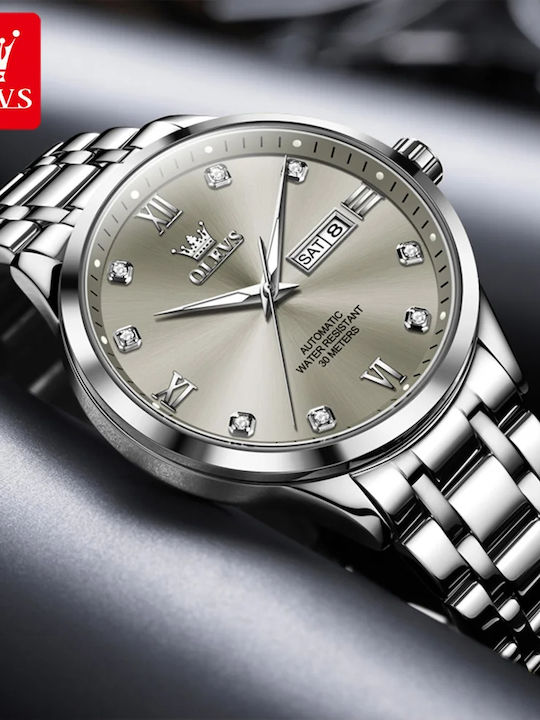 Olevs Men's Watch 42mm Automatic with Silver Metal Bracelet