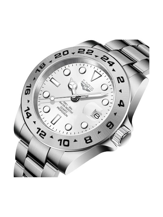 Lige Ceas Bărbați 43mm Baterie cu Brățară Din Metal Argintie