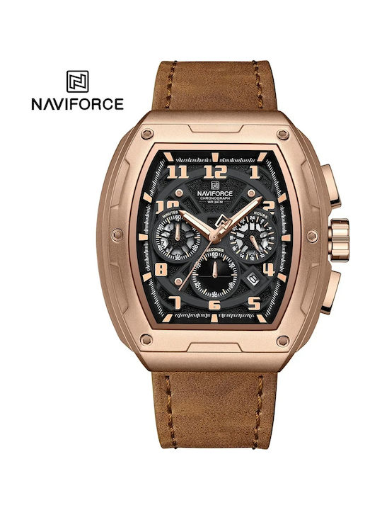 Naviforce Ceas Bărbați 15mm Cronograf Baterie Cu Curea Din Piele Maro